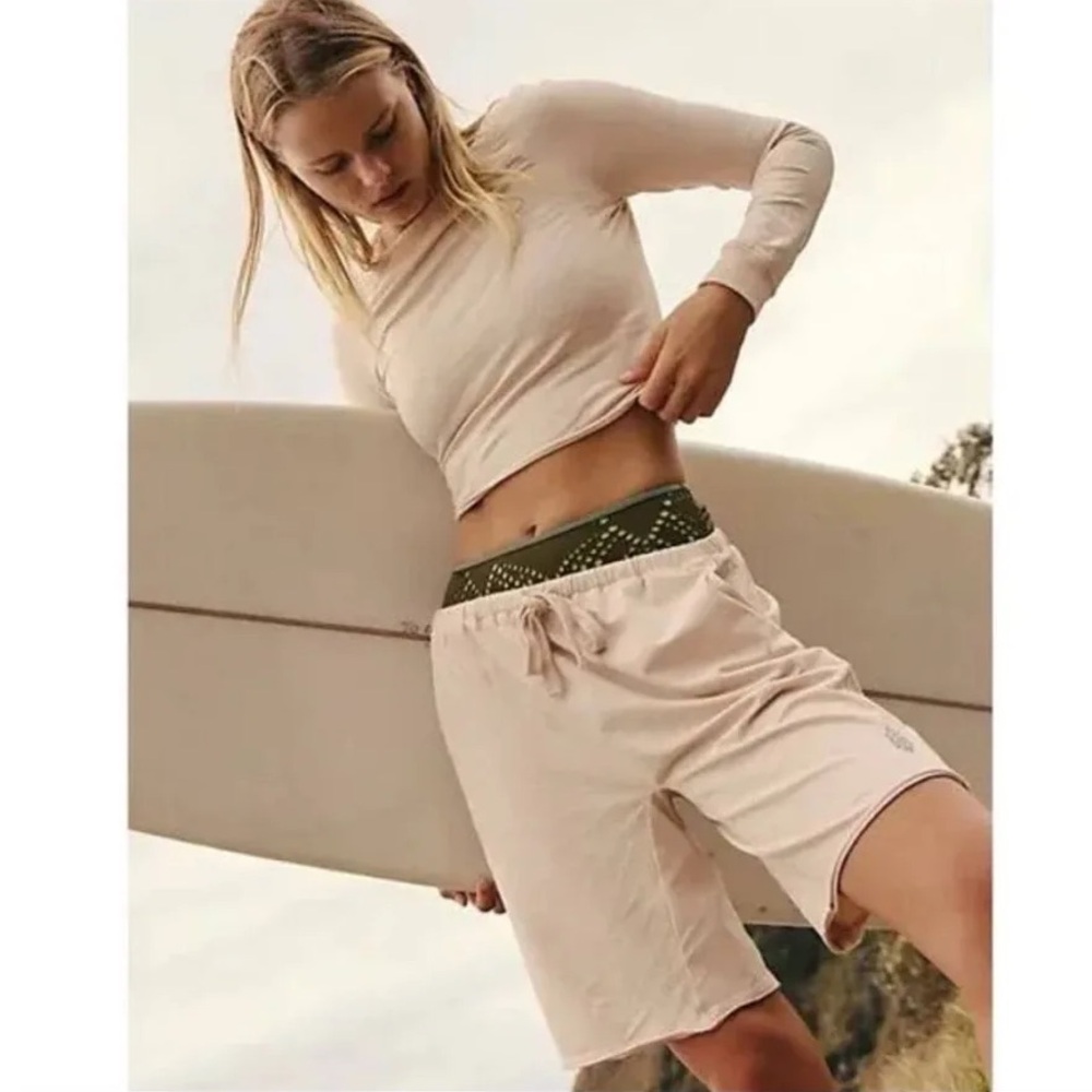 Free people hot shot Cream Long Sleeve Top and Shorts Set